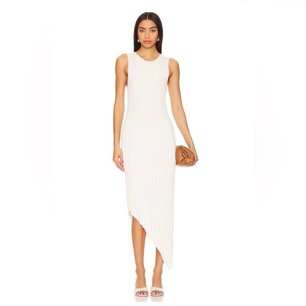 Revolve Ribbed Asymmetrical Dress in Creamy White - Picture 2 of 10